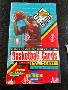 rare and unopened 1998-1999 Upper Deck Choice basketball box featuring iconic player Michael Jordan from the Chicago Bulls.