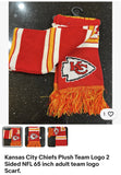 Kansas City Chiefs plush team logo scarf. This 65-inch scarf features the team's logo on both sides