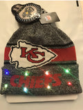 KC Chiefs Winter Cap Hat cuffed Knit NFL LED Light Up Pom Beanie grey. Condition is New. Shipped with USPS First Class Package.