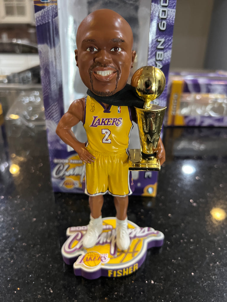 2009 Los Angeles Lakers Championship rare Derek Fisher trophy bobblehead, produced by Forever Collectibles.