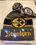 Pittsburgh Steelers Winter Cap Hat cuffed Knit NFL LED Light Up Pom Beanie grey. Condition is New. Shipped with USPS First Class Package.