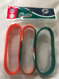 Miami Dolphins silicone team colors wristband bracelet 3 pack.

Team colors used one orange one turquoise and one tie dye