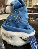Detroit Lions NFL big logo plush Solid Blue santa hat for adults. Perfect for fans of the National Football League (NFL)