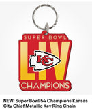 brand new metallic key ring chain featuring the Super Bowl 54 Champions, the Kansas City Chiefs