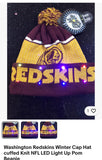 Washington Redskins NFL winter hat cuffed and with LED flashing lights pom hat