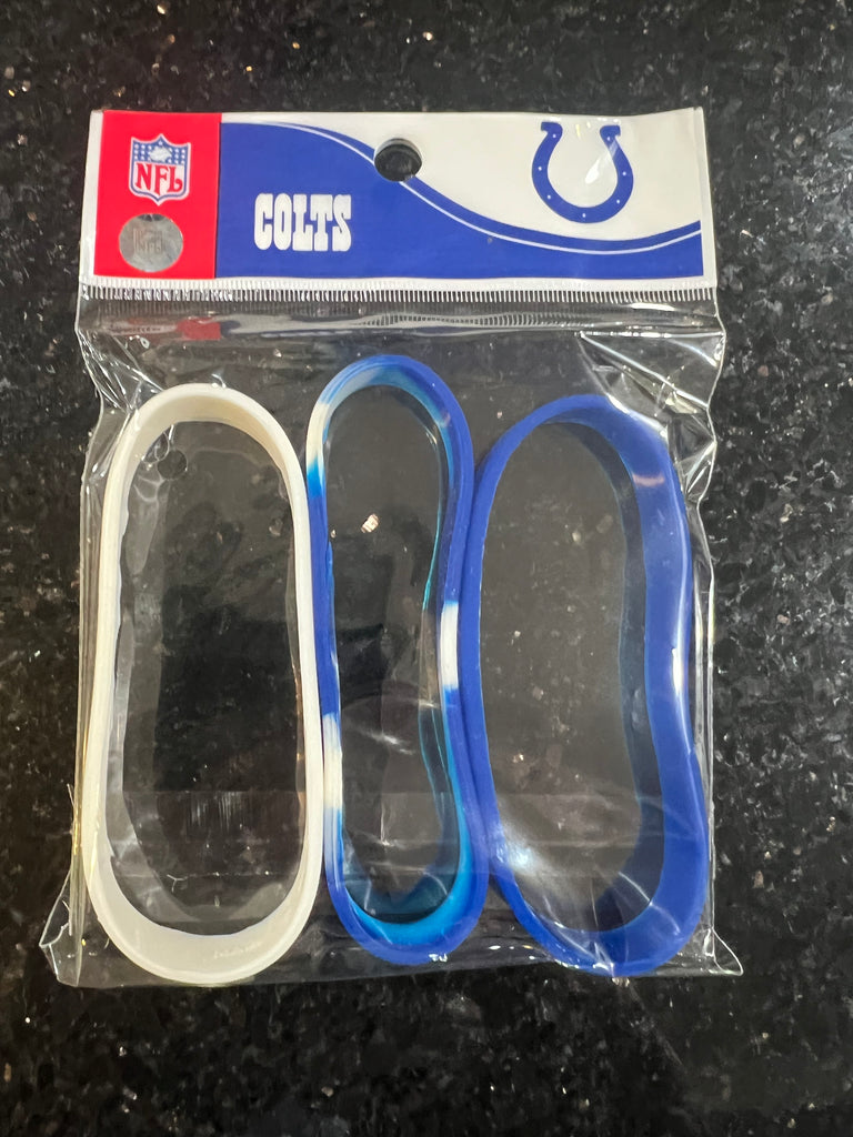 Indianapolis Colts NFL Team Color Mylar Adult Wristband Bracelets 3 Pack by Forever Collectibles is a set of three wristband bracelets