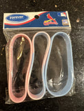 St. Louis Cardinals 3pk silicone adult wristbands. Contains 3 different wristband 1 pink 1 baby blue with one being tie die.
