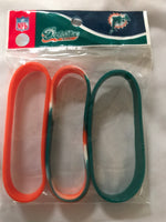 Miami Dolphins silicone team colors wristband bracelet 3 pack.

Team colors used one orange one turquoise and one tie dye