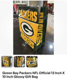 Green Bay Packers NFL Official 13 Inch X 10 Inch Glossy Gift Bag.
