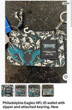 Philadelphia Eagles NFL ID wallet with zipper and attached keyring. New.