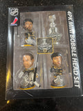 The Boston Bruins 2001 Stanley Cup Champions Mini Bobblehead Set is a collectible item featuring the team members Chara and Thomas and Lucic