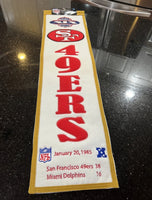 San Francisco 49ers beautifully crafted NFL Super Bowl 19 Heritage Banner. Made with embroidered wool and measuring 8