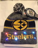 Pittsburgh Steelers Winter Cap Hat cuffed Knit NFL LED Light Up Pom Beanie grey. Condition is New. Shipped with USPS First Class Package.