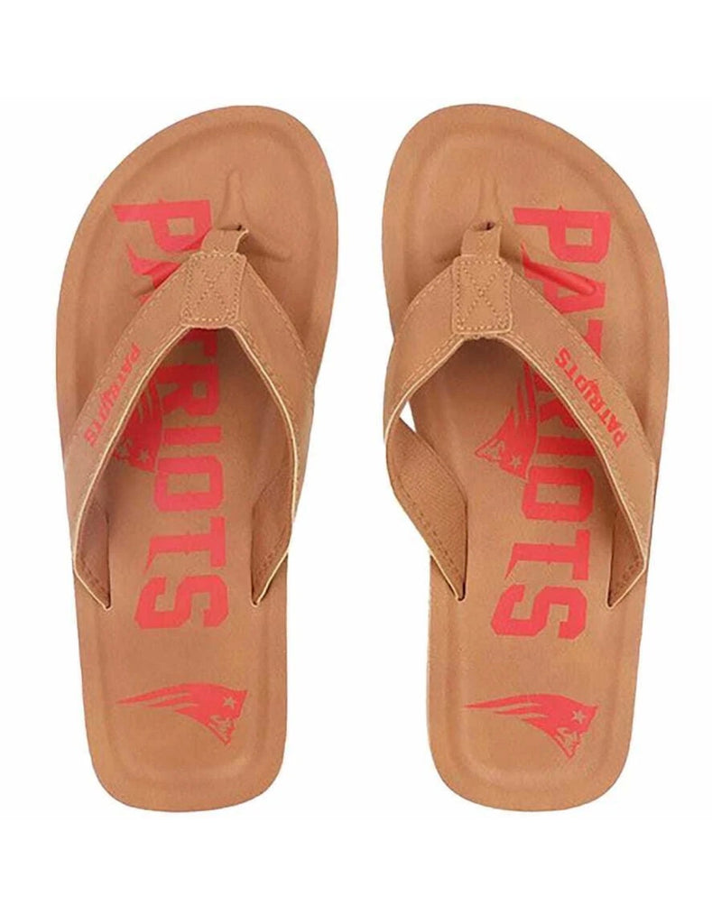 New England Patriots NFL team logo color pop contoured flip flops Mens sandals Foco