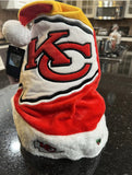 Kansas City Chiefs holiday adult plush santa hat featuring the team's big logo