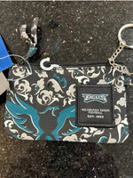 Philadelphia Eagles NFL ID wallet with zipper and attached keyring. New.