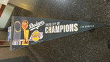 2020 City of Champions Lakers & Dodgers pennant featuring both the Lakers NBA Champions and the Dodgers World Series Champions, two of Los Angeles' most beloved sports teams