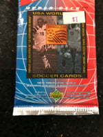 One factory sealed pack of USA World Cup soccer cards from Upper Deck, manufactured in 1993