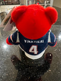 plush bear featuring Adam Vinatieri from the New England Patriots, commemorating their Super Bowl XXXVIII victory. Officially licensed by the National Football League (NFL)