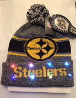 Pittsburgh Steelers Winter Cap Hat cuffed Knit NFL LED Light Up Pom Beanie grey. Condition is New. Shipped with USPS First Class Package.