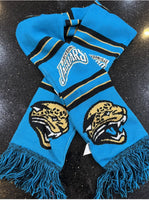 Jacksonville Jaguars 65-inch adult team logo scarf. This two-sided plush scarf features the team's logo on both sides, making it the perfect accessory for any fan