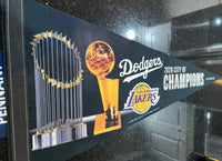 2020 City of Champions Lakers & Dodgers pennant featuring both the Lakers NBA Champions and the Dodgers World Series Champions, two of Los Angeles' most beloved sports teams