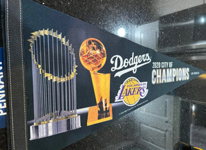 2020 City of Champions Lakers & Dodgers pennant featuring both the Lakers NBA Champions and the Dodgers World Series Champions, two of Los Angeles' most beloved sports teams