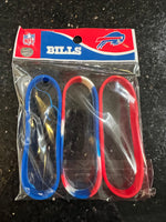 set of three adult wristbands bracelets featuring the Buffalo Bills NFL team logo and colors.