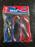 set of three adult wristbands bracelets featuring the Buffalo Bills NFL team logo and colors.