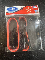set of three mylar wristbands bracelets featuring the logo of the Houston Astros, a Major League Baseball team. Made by Forever Collectibles