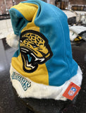 Jacksonville Jaguars team logo colorblock plush adult size Santa hat.