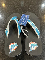 Miami Dolphins NFL team Loco Contoured Flip Flops Sandals Mens Size Large.