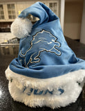 Detroit Lions NFL big logo plush Solid Blue santa hat for adults. Perfect for fans of the National Football League (NFL)