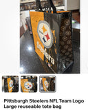 Pittsburgh Steelers large reuseable tote bag.

With Large NFL team logo .