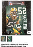 Green Bay Packers NFL retro player Clay Matthews can cooler koozie. The koozie can hold up to 12 oz can and features the WinCraft