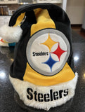 Pittsburgh Steelers NFL plush Color Block team logo santa hat from Forever Collectibles. This festive hat features the iconic Steelers logo