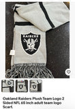 Oakland Raiders amazing 65-inch adult team logo scarf. This two-sided scarf features the team's logo on both sides