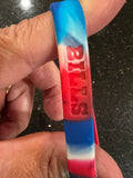 set of three adult wristbands bracelets featuring the Buffalo Bills NFL team logo and colors.