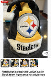 Pittsburgh Steelers NFL plush Color Block team logo santa hat from Forever Collectibles. This festive hat features the iconic Steelers logo