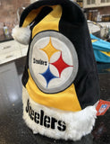 Pittsburgh Steelers NFL plush Color Block team logo santa hat from Forever Collectibles. This festive hat features the iconic Steelers logo