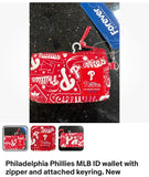 Philadelphia Phillies ID wallet with zipper and attached keyring. New With Tags.