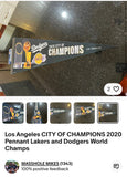 2020 City of Champions Lakers & Dodgers pennant featuring both the Lakers NBA Champions and the Dodgers World Series Champions, two of Los Angeles' most beloved sports teams
