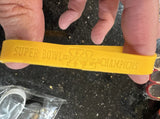 Pittsburgh Steelers super Bowl 40 champions 3pk silicone bracelets wristbands.
Rare item
3 commemorative bracelets new never used in original package.

Team colors