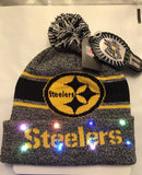 Pittsburgh Steelers Winter Cap Hat cuffed Knit NFL LED Light Up Pom Beanie grey. Condition is New. Shipped with USPS First Class Package.