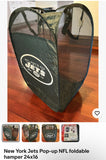 New York Jets pop-up NFL foldable hamper.

Measures 24x16. Perfect for dorm room or at home