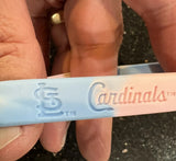 St. Louis Cardinals 3pk silicone adult wristbands. Contains 3 different wristband 1 pink 1 baby blue with one being tie die.