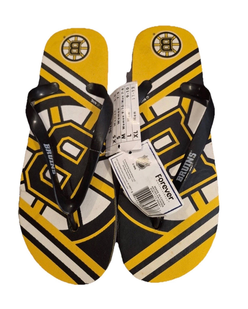 Boston Bruins NHL Team Logo Unisex Sandals by Foco see size chart for men and woman