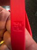set of three adult wristbands bracelets featuring the Buffalo Bills NFL team logo and colors.