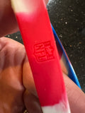 set of three adult wristbands bracelets featuring the Buffalo Bills NFL team logo and colors.