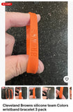 Cleveland Browns silicone team colors wristband bracelet 3 pack.

Team colors used one orange one black and one tie dye